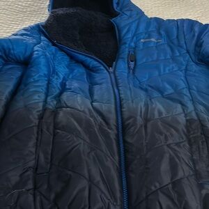 Eddie Bauer blue ombré reversible winter coat Sherpa lined side pocket small